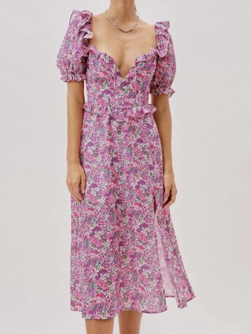 NEW! For Love & Lemons Katarina Ruffle Floral Midi Dress Size XS